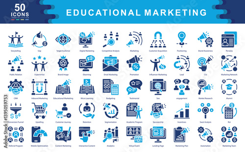 educational marketing icon collection set. Simple color fill vector illustration.