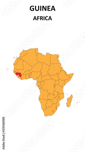 Guinea Map is highlighted on the Africa with detailed state and region outlines.