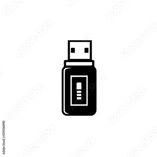 USB stick with battery charge indicator in black and white vector style for portable charging or storage uses