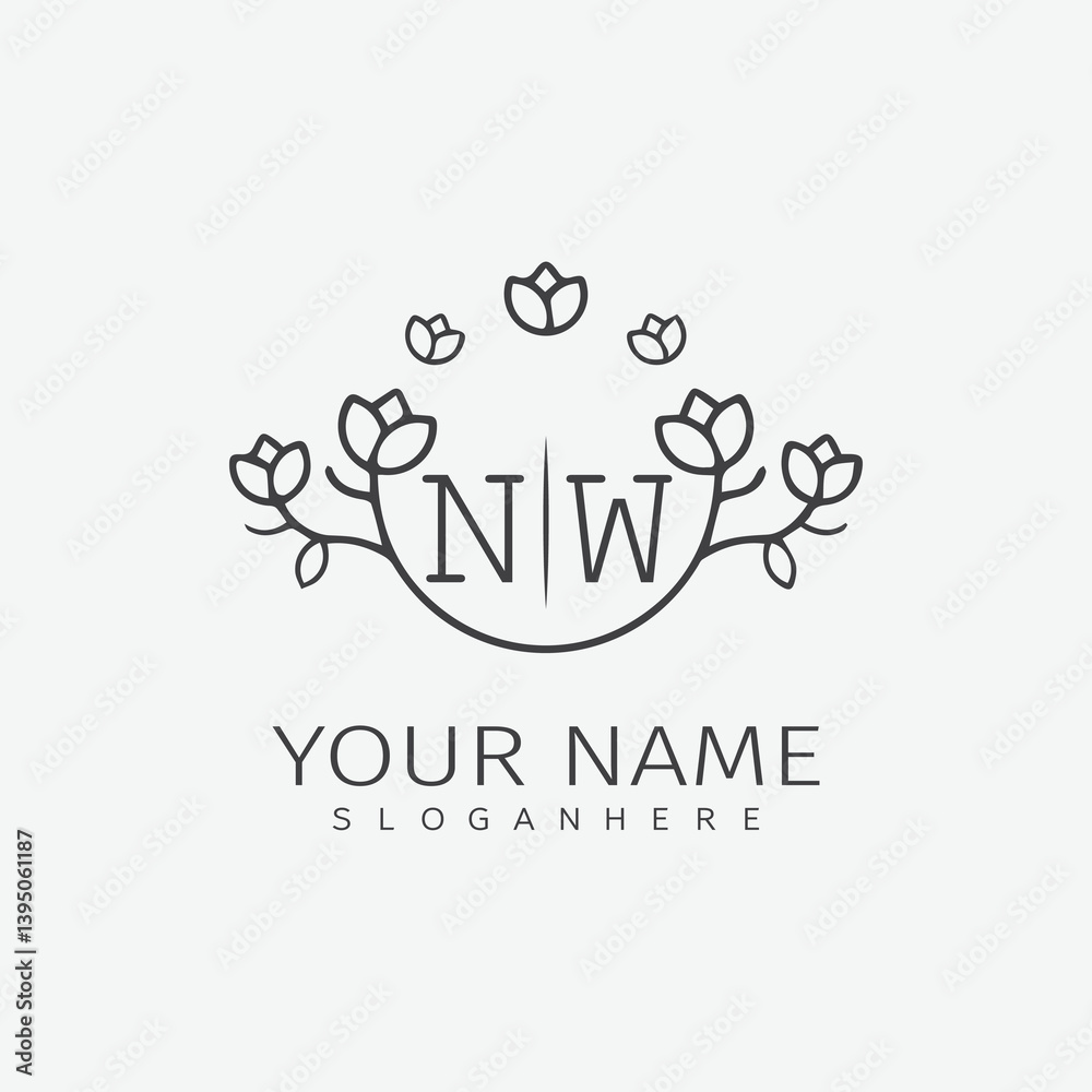 Obraz premium initial monogram wedding with creative circle line flower.