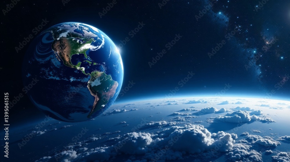 Obraz premium A Stunning View of Earth from Space, Showing the Planet's Curvature, Cloud Formations, and the Vastness of the Cosmos