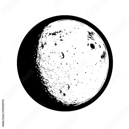 Detailed full moon icon in black and white style showing crater texture for space, astronomy, and celestial themes