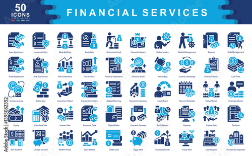 Financial Services icon collection set. Simple color fill vector illustration.