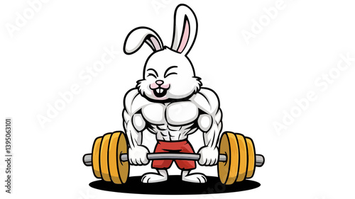 Weightlifting Bunny: A muscular rabbit embodies strength and determination while lifting a heavy barbell, illustrating the power of dedication and fitness.