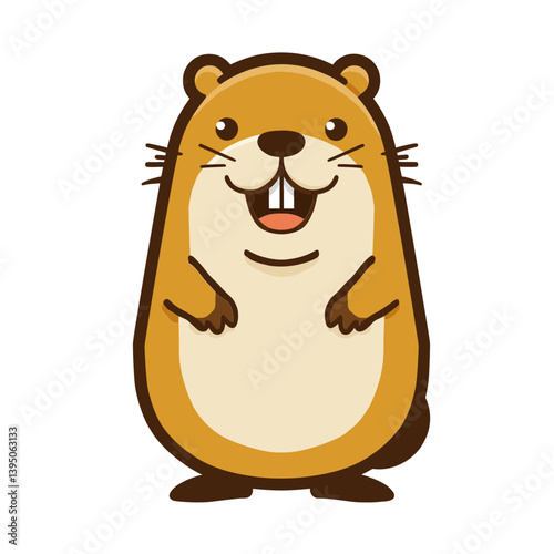 Cute Cartoon Beaver: A cheerful cartoon beaver with buck teeth and a content smile stands tall, embodying the essence of friendliness and playfulness.