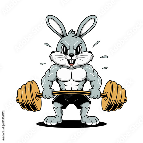 Strong Bunny's Workout: A cartoon bunny, exudes strength as he performs a weightlifting exercise. the image captures the spirit of determination and health