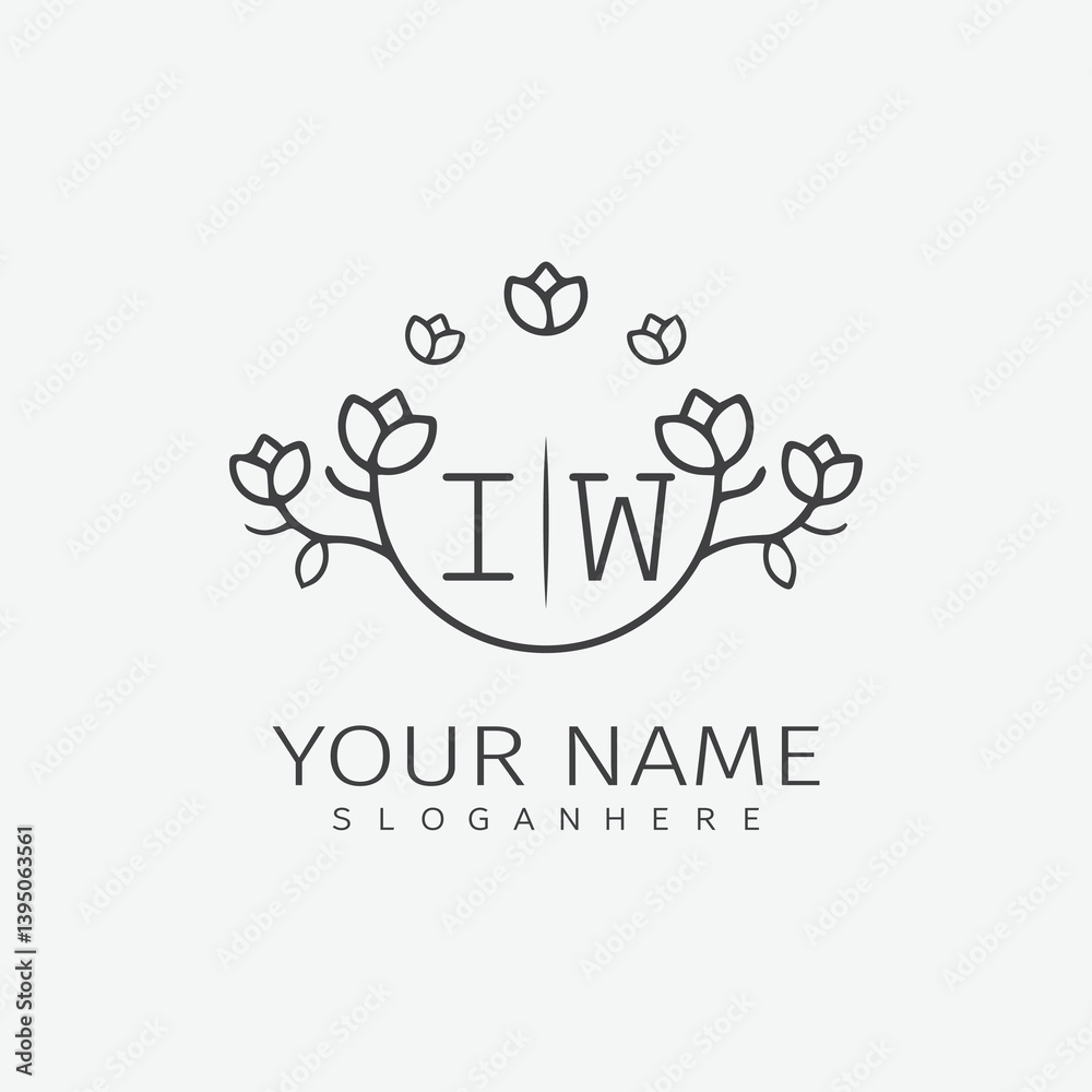 Fototapeta premium initial monogram wedding with creative circle line flower.