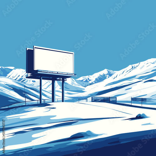 Blank Billboard in Snowy Mountain Landscape