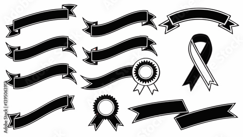 Collection of Black and White Ribbon and Banner Illustrations