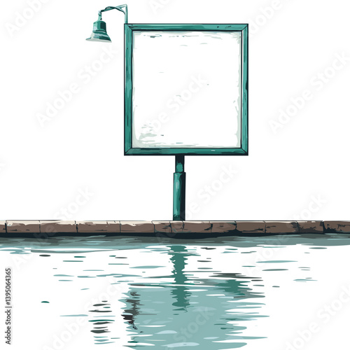 Blank Teal Billboard Reflected in Water