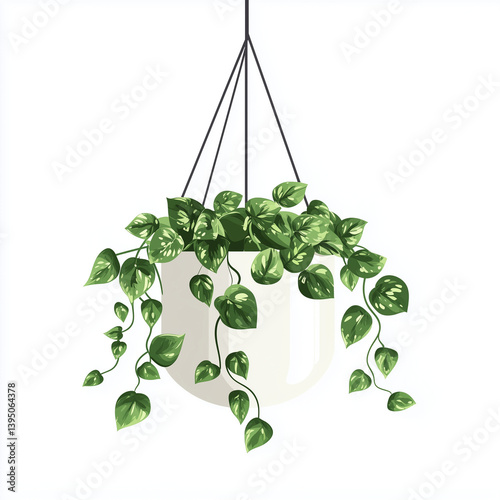 Hanging plant in modern style with white background
