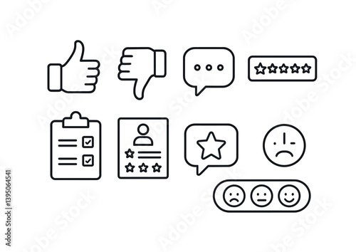 Linear customer feedback icons set for reviews, surveys, and ratings