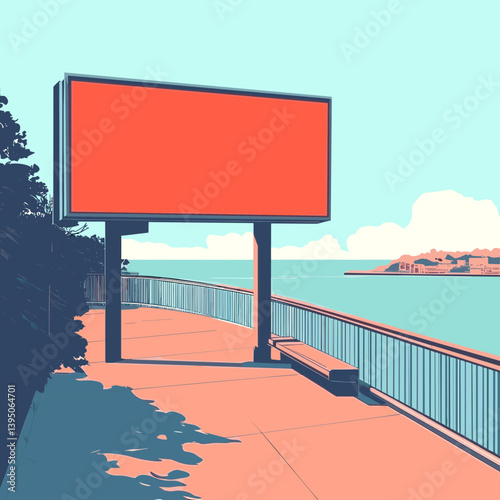 Coastal Summer Billboard: Red Pixel Art Seascape