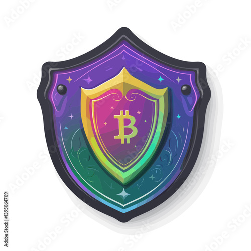 Colorful Bitcoin Shield Emblem with Magical Design