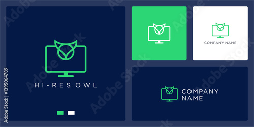Monitor owl logo design template