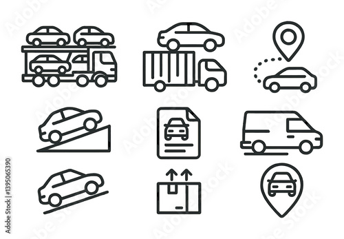 Vehicle transportation icons set: linear style for delivery and logistics