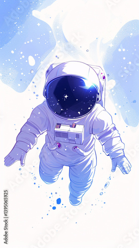 Futuristic Spacewalk: Astronauts Repairing Holographic Satellite Amid Glowing Stars - High Detail Sci-fi Scene
