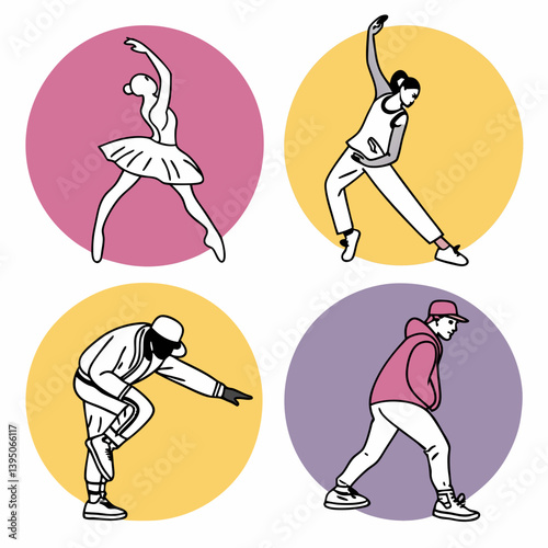 Dancers in colorful circle icons