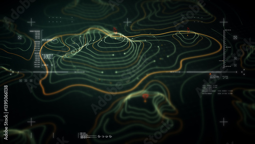 Futuristic Holographic Terrain environment, geomorphology, topography loop motion graphic user interface head up display screen