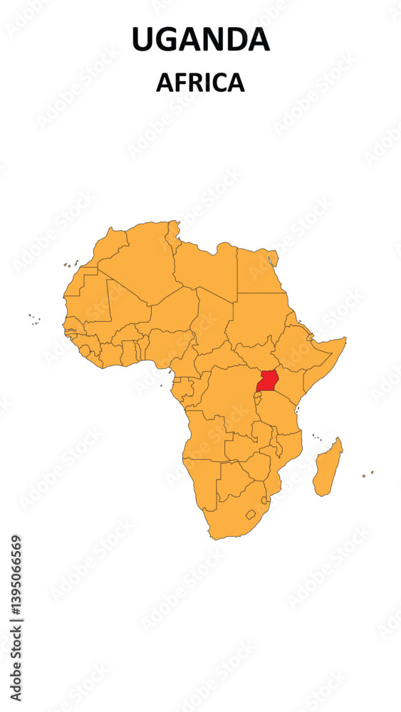Fototapeta premium Uganda Map is highlighted on the Africa with detailed state and region outlines.