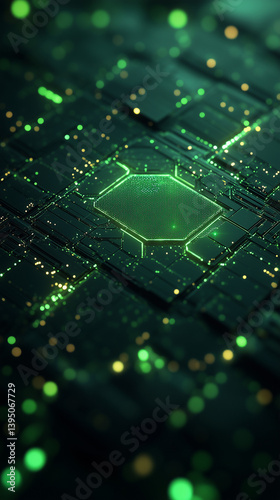 Green Glowing Circuit Board Abstract