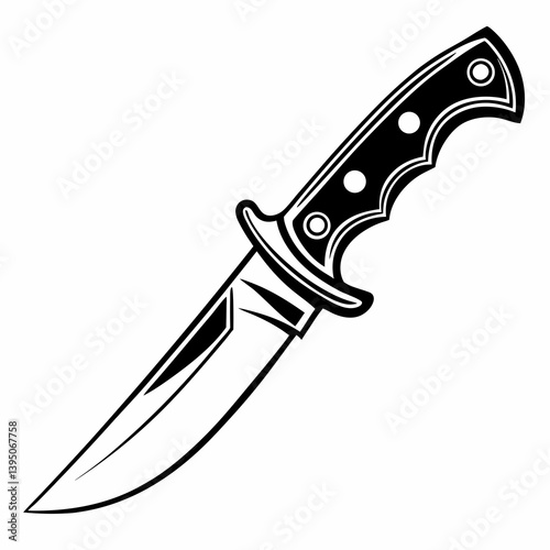 Detailed Hunting Knife Icon with Curved Handle and Sharp Blade

