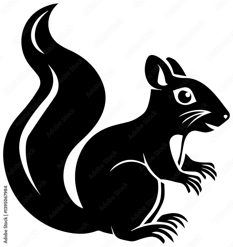 Naklejka premium black and white squirrel vector illustration