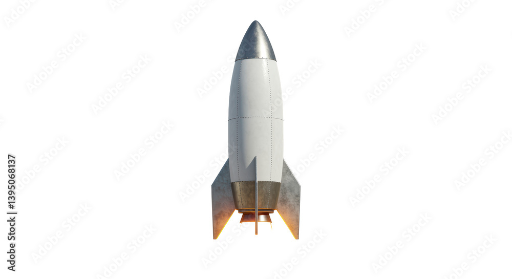 Isolated White Rocket with Flames Space Exploration Isolated White Rocket with Flames Space Exploration