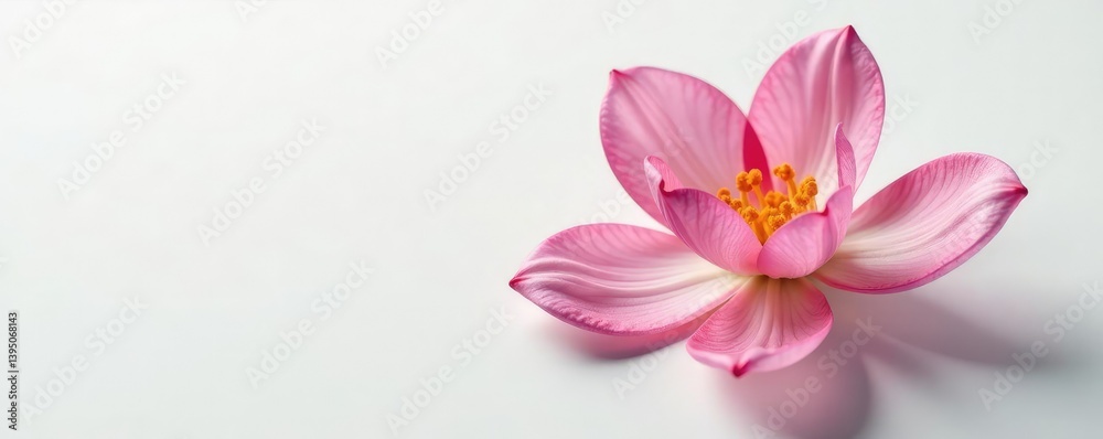 Fototapeta premium Delicate flower petals unfurl on a pristine white surface, delicate, nature