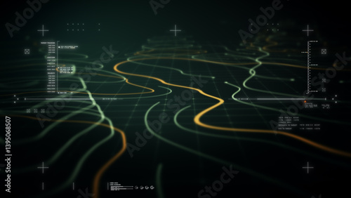 Futuristic Holographic Terrain environment, geomorphology, topography loop motion graphic user interface head up display screen