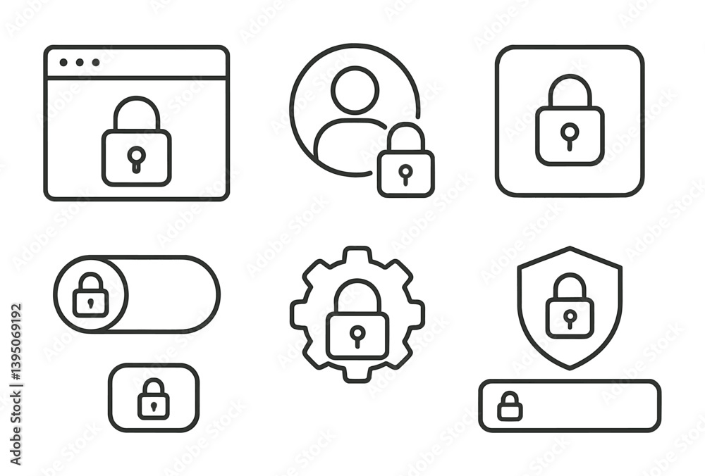 Secure access icons set for digital privacy and protection