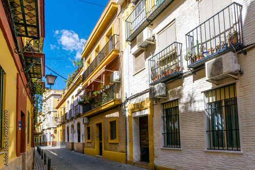 Views to Triana neighborhood at Seville. Triana barrio of Seville facades, Andalusia, Sevilla, Spain