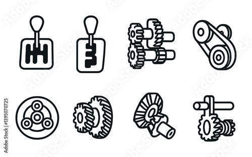 Comprehensive linear gear and transmission icons set for automotive applications