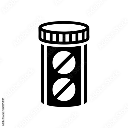 Medicine Bottle Icon with Two Circular Tablet Symbols Representing Dosage

