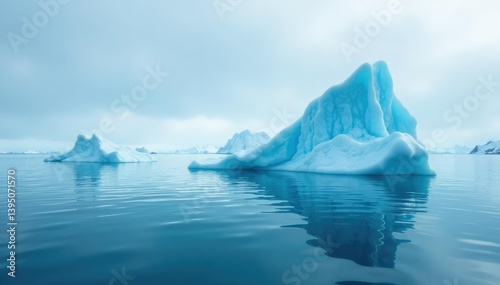 Glacial iceberg drifting slowly in icy waters, floatation icebergs lagoon glaciers seascape calm nature frozen landscape, scenery, floatation