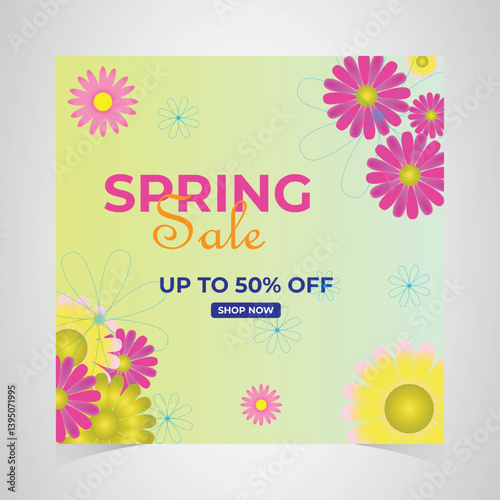 Spring sale banner with colorful flower. Spring sale background. Special offer vector background for web banners, discount, Vector illustration.