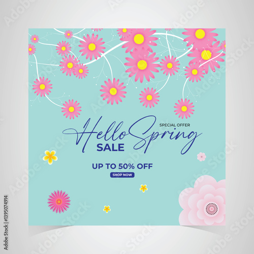 Spring sale banner with colorful flower. Spring sale background. Special offer vector background for web banners, discount, Vector illustration.