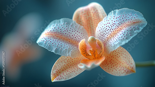 Close-up photography of an intricate orchid bloom, its soft pastel colors and unique patterns creating an elegant focal point.