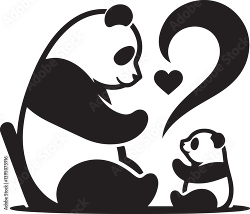 Giant Panda love affection care Silhouette Vector Illustration Art28