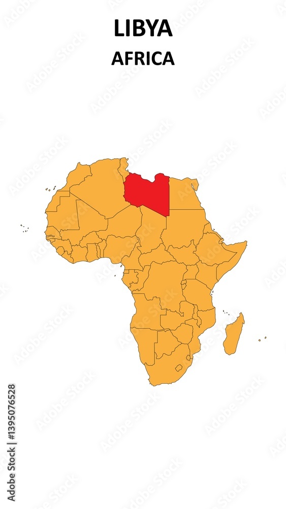 Fototapeta premium Libya Map is highlighted on the Africa with detailed state and region outlines.