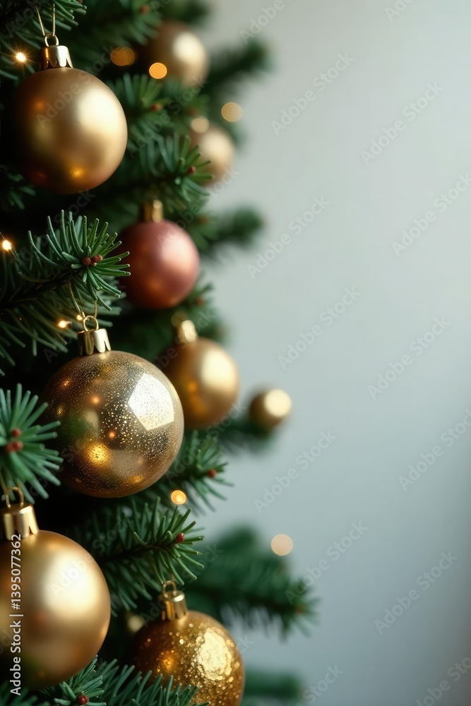 Fototapeta premium Ornamented garland lined with gold and silver, metallic, baubles
