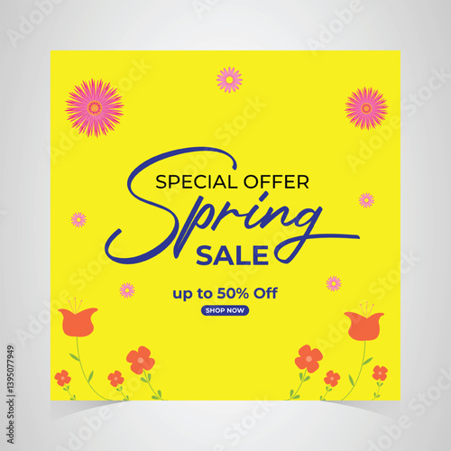 Spring sale banner with colorful flower. Spring sale background. Special offer vector background for web banners, discount, Vector illustration.