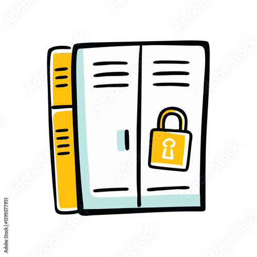 Vector icon of a locked locker with books inside representing security and storage in education