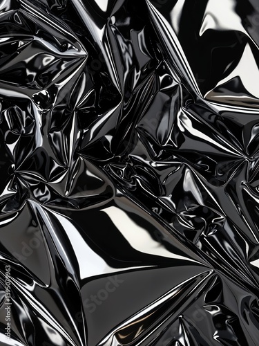 Dark Crinkled Metallic Surface presents a rich, textured appearance resembling crumpled foil or frosted metal. The shimmering silver tones and irregular patterns create a cold, icy, and modern aesthet