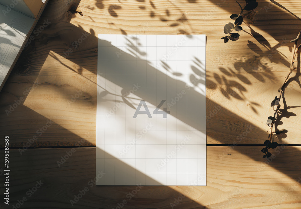 Organic A4 Mockup with Natural Wood and Plant Shadows Stock Template ...