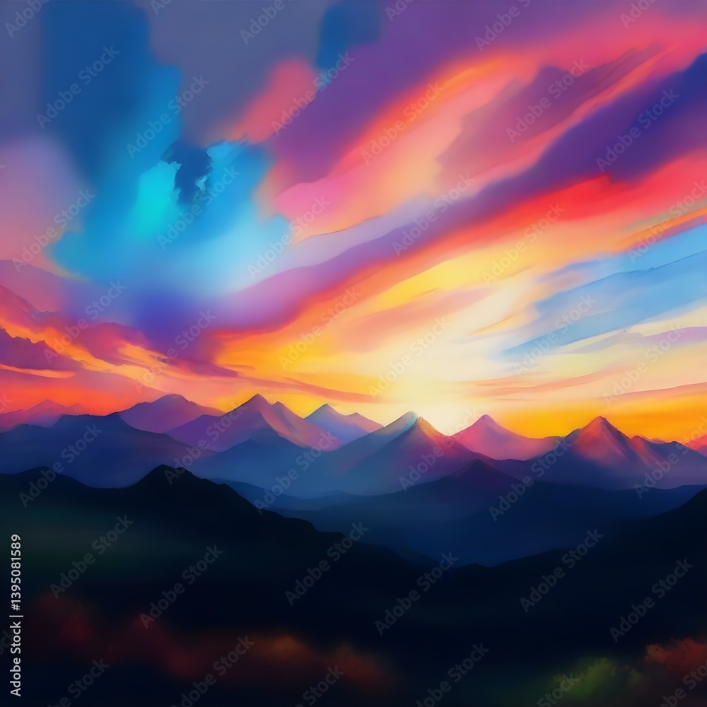 Fototapeta premium Sunset Over Vibrant Mountains