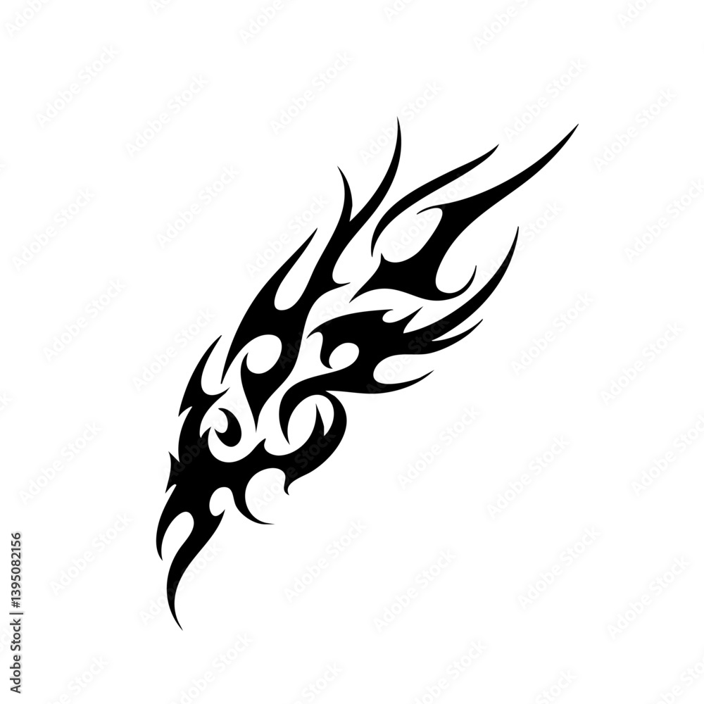 Obraz premium Tribal Flame Tattoo Design Logo Abstract Black Ink Vector with Sharp Curves and Spikes on White Background