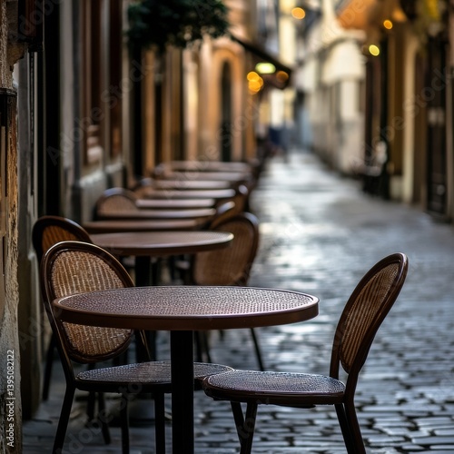Empty tables & chairs at cafe.