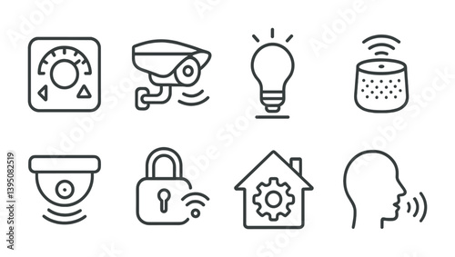 Smart home security and automation icon set: simple linear designs for your home system