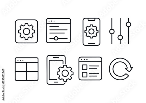 Simple linear settings and configuration icons set for web and mobile design